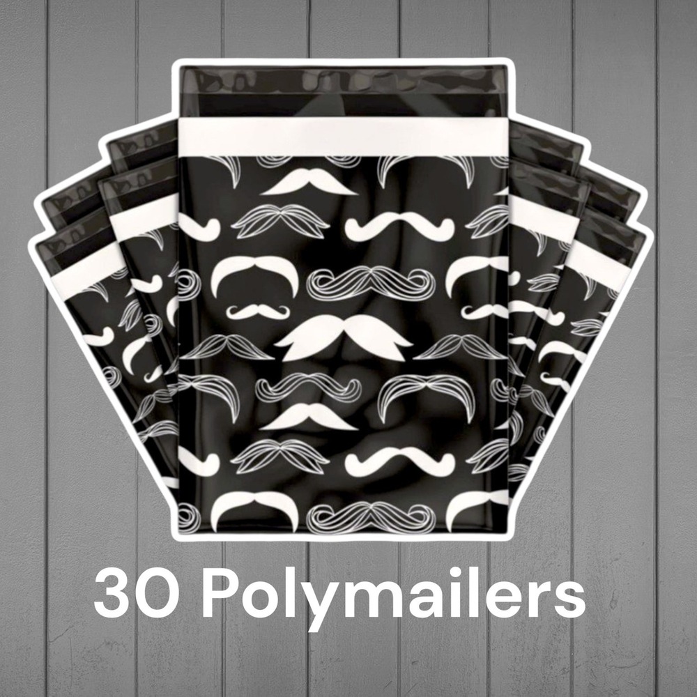 Unbranded Mustache Print‎ 30 Count Poly Mailers Black & White 10"x13"